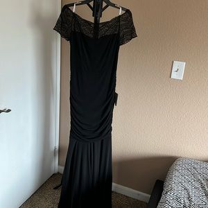 Off the shoulder black lace maxi dress